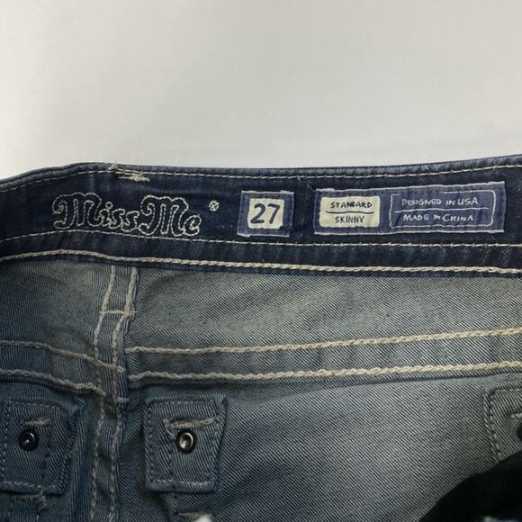 Miss Me Jeans Womens 27 (29x32) Skinny Dark Wash Flap Pocket Embellished Denim - Picture 6 of 11